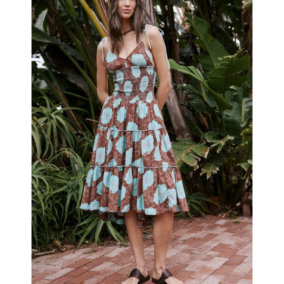 🆕 FREE PEOPLE Adriel Midi Dress / Nutmeg Combo - Picture 6 of 8